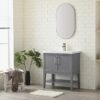 5 30 Inch Grey Freestanding Bathroom Vanity with White Ceramic Sink & Open Storage Shelf