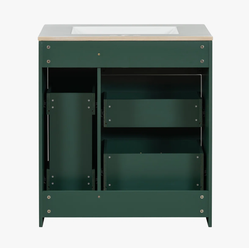 5 30" Dark Green Vanity with White Sink & Gold Hardware