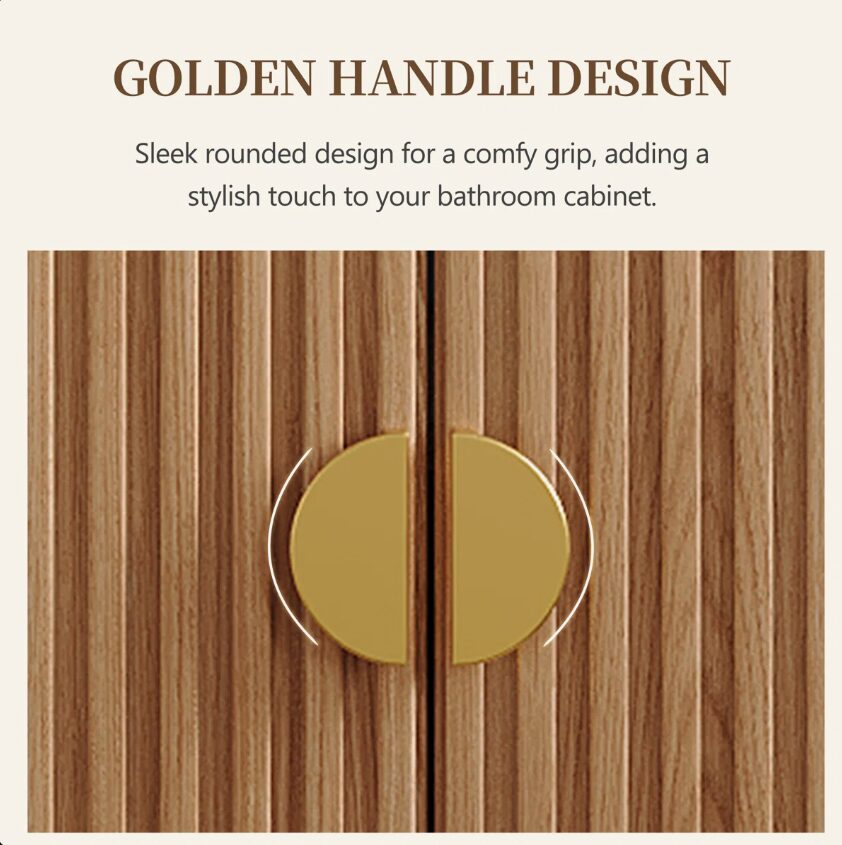 5 36" Oak Fluted Bathroom Vanity with Marble Countertop & Gold Handles