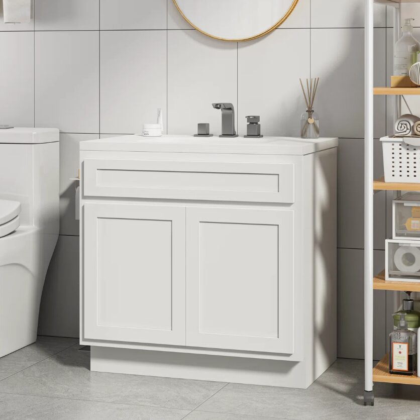 36" White Shaker Bathroom Vanity Cabinet Without Sink Top