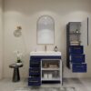 5 Contemporary Glossy Blue Vanity Cabinet with Brushed Gold Pulls for Modern Bathroom Renovation