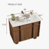 36 Inch Walnut Freestanding Bathroom Vanity Round Vessel Sink Soft Close Storage Drawers & Doors