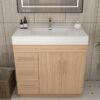 5 36 Inch Light Oak Single Sink Bathroom Vanity Integrated Solid Surface Top Soft Close Drawers & Doors