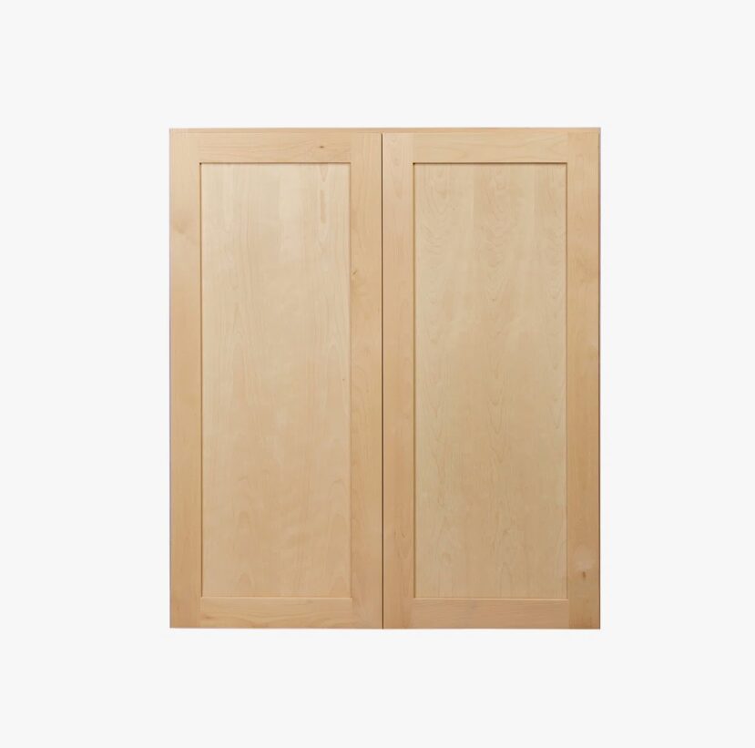 5 Raw Wood Shaker Wall Storage Cabinet, Unfinished Birch Two Door Cabinet