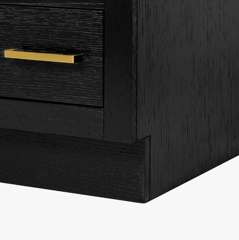 36 Inch Black Oak Shaker Single Sink Bathroom Vanity White Quartz Top Soft Close Drawers Brushed Gold Hardware