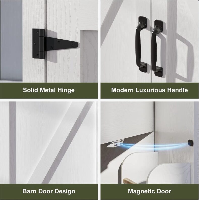 30 Inch White Barn Door Single Sink Bathroom Vanity with RGB LED Light, Over-the-Door Storage & Ceramic Sink