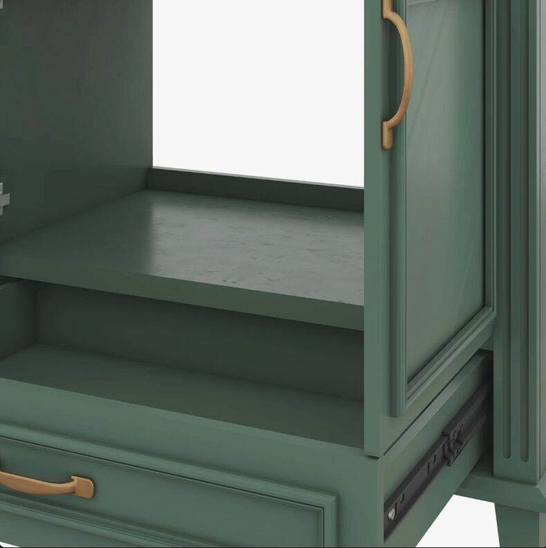 30 Inch Vintage Green Recessed Panel Single Sink Bathroom Vanity with Gold Hardware, 3 Storage Drawers & Double Doors