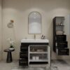 Modern High Gloss Black Bathroom Vanity with Integrated White Solid Surface Sink Top