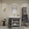 5 Modern High Gloss Gray Bathroom Vanity with Integrated White Solid Surface Sink Top