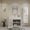 Minimalist Luxury White Vanity Cabinet with Double Interior Shelves for Contemporary Bathroom Remodel