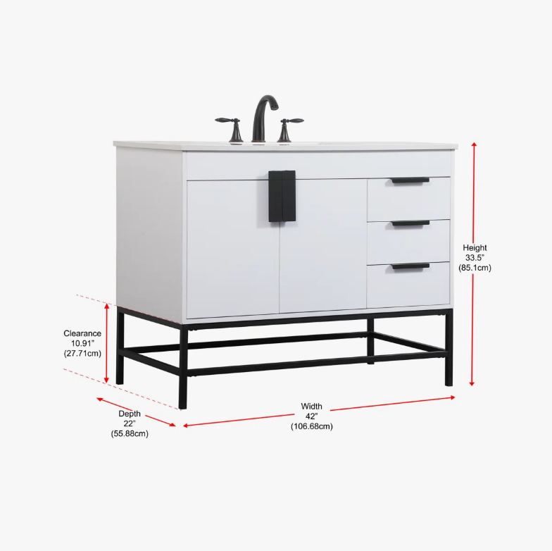 5 Transitional White Vanity Cabinet with Elevated Open Base for Farmhouse & Loft Bathroom Remodel