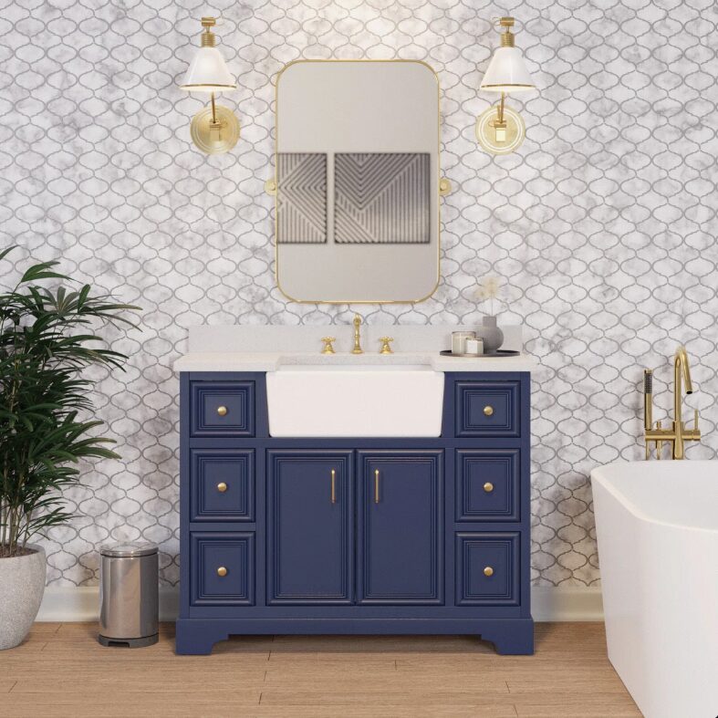 Luxury Transitional Navy Farmhouse Vanity for Traditional & Coastal Bathroom Renovation