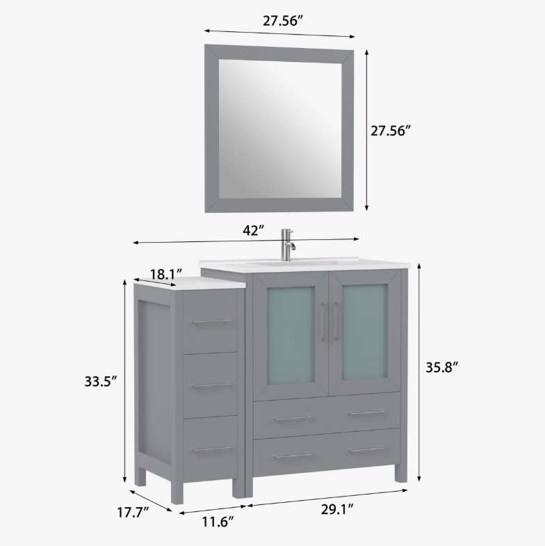 5 Freestanding Gray Vanity Combo with 5 Soft Close Drawers & Brushed Nickel Pull Handles