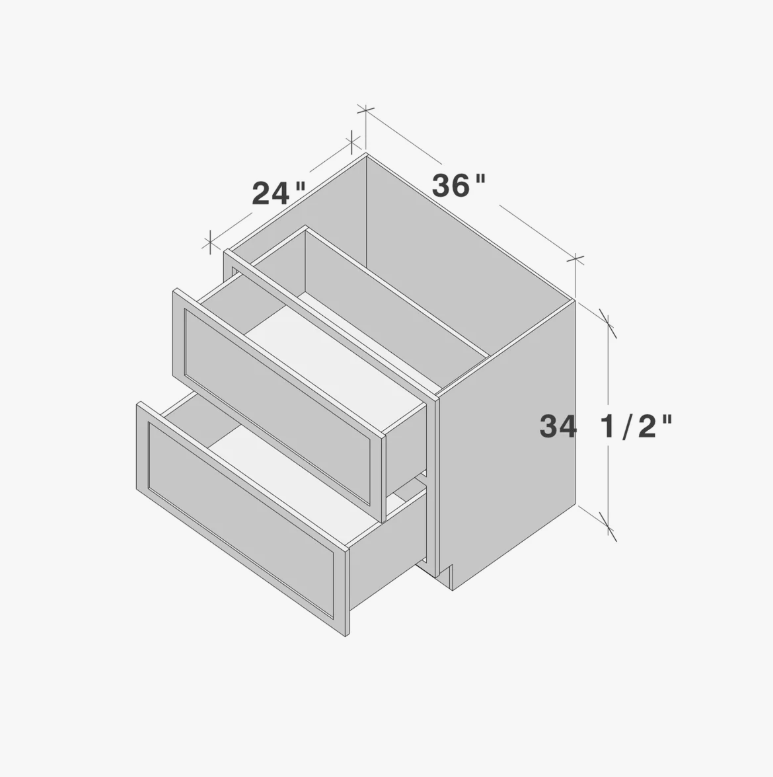 5 Modern Soft White Double Drawer Shaker Base Cabinet for Custom Countertop Kitchen Remodel