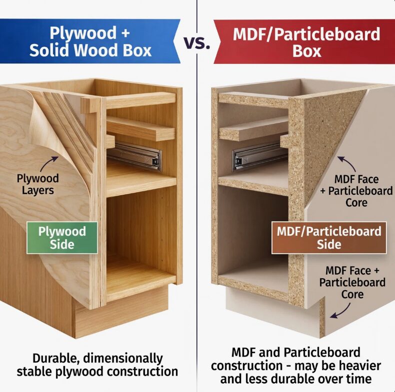 5 Freestanding Wood Grain Slab Kitchen Base Cabinet, Moisture Resistant Plywood Storage Cabinet