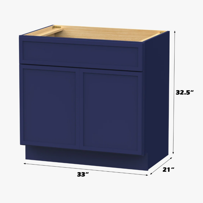 Modern Navy Shaker Vanity Base Cabinet for Custom Countertop Bathroom Remodel Projects
