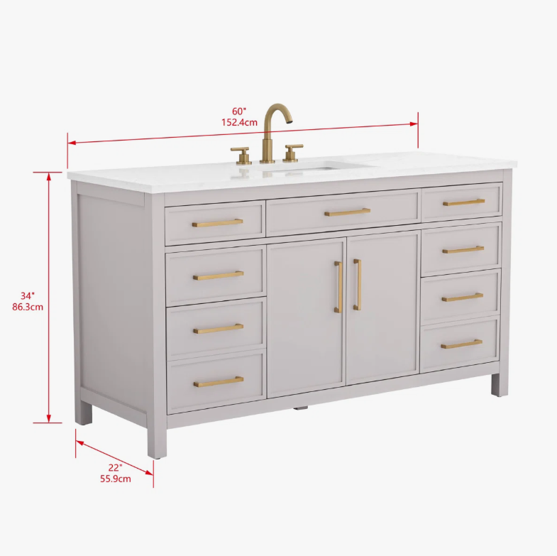 60" Off White Wood Double Sink Vanity for Luxury Master Bathroom Remodel