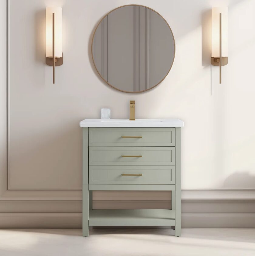5 Minimalist Light Sage All-in-One Bathroom Vanity with Integrated Ceramic Sink