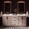 72 Inch Dusty Pink Shaker Double Undermount Sink Bathroom Vanity, White Quartz Countertop & Matte Black Hardware