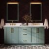5 72 Inch Sage Green Shaker Double Undermount Sink Bathroom Vanity, White Quartz Countertop & Brushed Gold Hardware