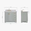 Transitional Light Gray Bathroom Vanity with Soft Close Doors, 4 Drawers & Brushed Gold Hardware