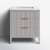 6 Soft Grey Reeded Bath Vanity with Brushed Gold Pull Handles