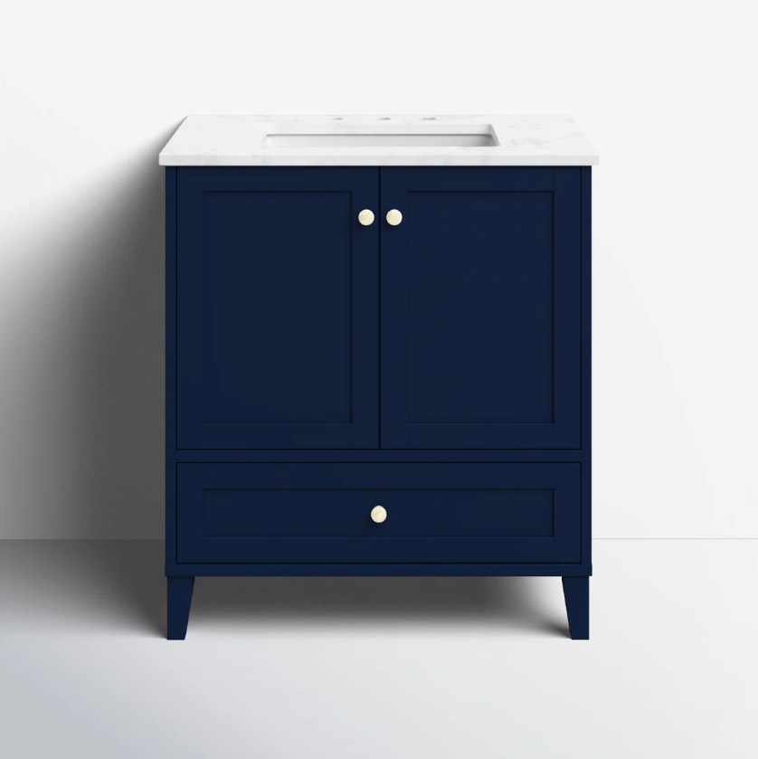Minimalist Navy All-in-One Bathroom Vanity with Undermount Sink