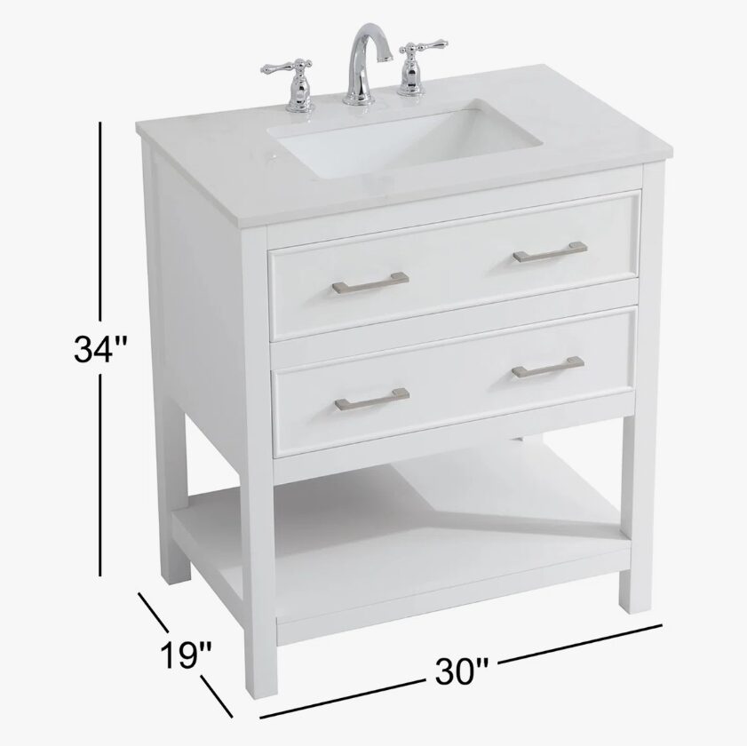 White Open Shelf Bathroom Vanity with White Quartz Countertop