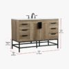 48 Inch Rustic Oak Freestanding Bathroom Vanity with Matte Black Metal Frame