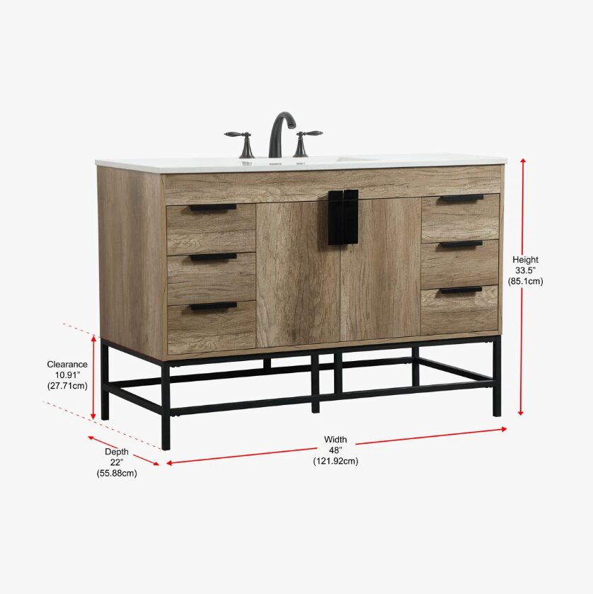 48 Inch Rustic Oak Freestanding Bathroom Vanity with Matte Black Metal Frame