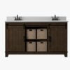 Dark Oak Double Sink Bathroom Vanity with Open Central Storage Space