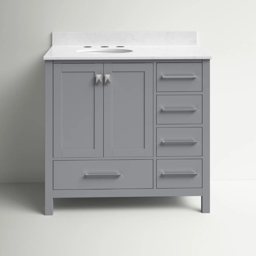 6 Transitional Single Sink Gray Shaker Bathroom Vanity Cabinet