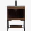 6 24 Inch Walnut Wood Industrial Freestanding Bathroom Vanity with Black Metal Frame