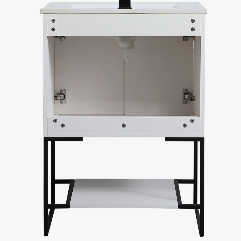 6 Compact White Bathroom Vanity with Double Storage Doors for Powder Room