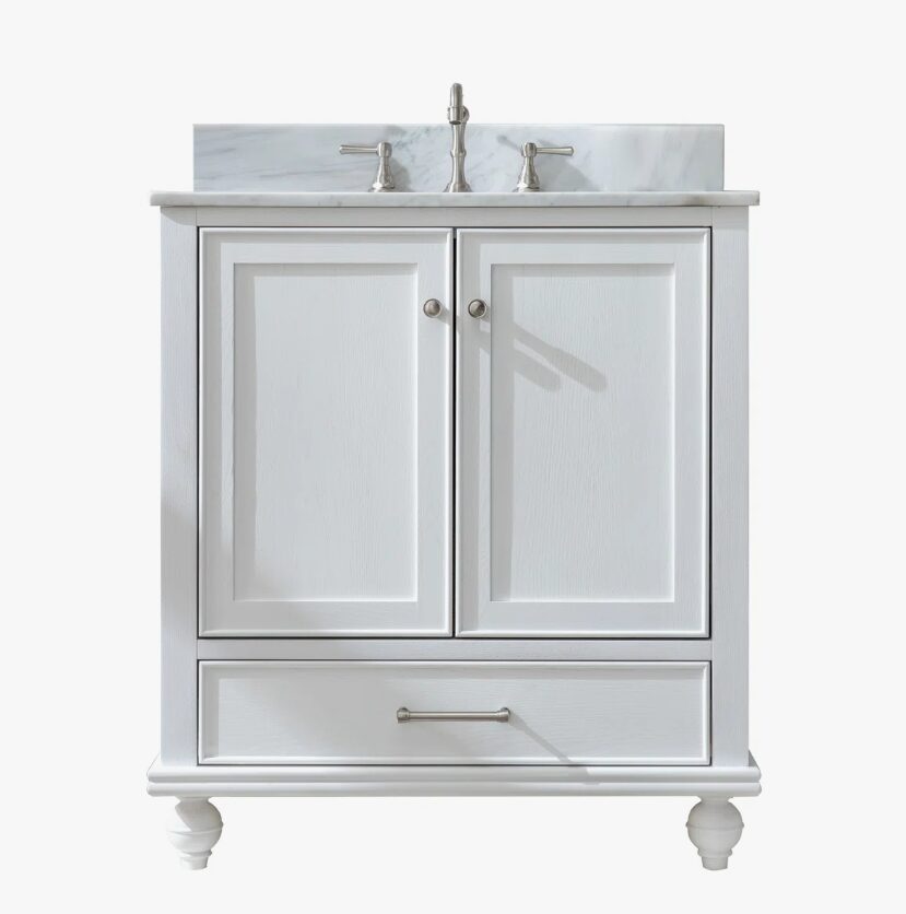 Transitional Single Sink White Shaker Bathroom Vanity Cabinet
