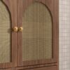 6 30 Inch Walnut Mid-Century Rattan Single Sink Bathroom Vanity with Gold Knobs