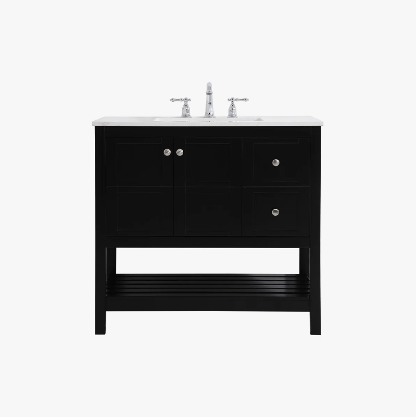 6 Farmhouse Black Shaker Single Sink Vanity Cabinet with Bottom Storage Shelf
