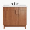 Mid-Century Walnut Single Sink Vanity Cabinet with 2 Doors & Dual Top Drawers