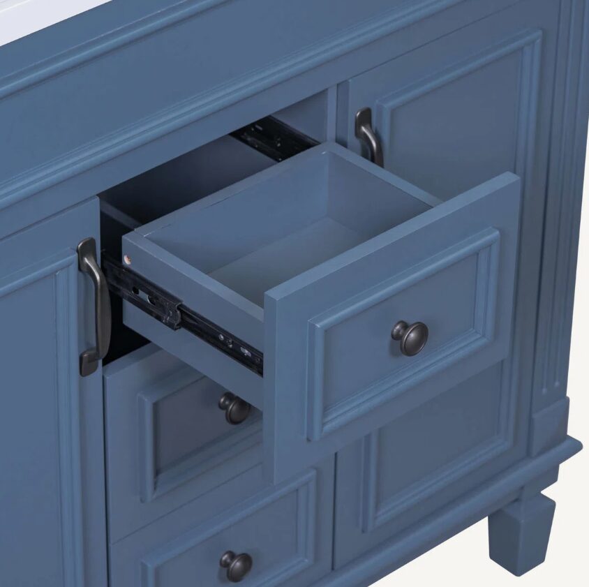 6 Farmhouse Blue Freestanding Vanity Base with Raised Panel Doors & Decorative Legs