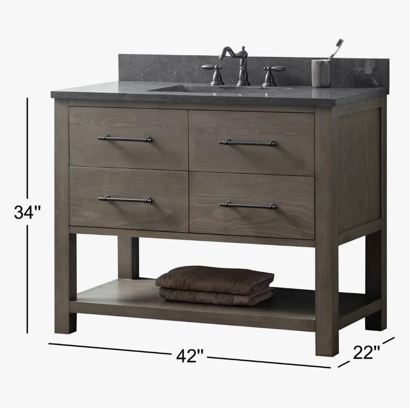 6 Rustic Gray Freestanding Single Sink Vanity with Open Towel Storage Shelf