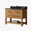6 Rustic Natural Wood Freestanding Single Sink Vanity with Open Storage Shelf