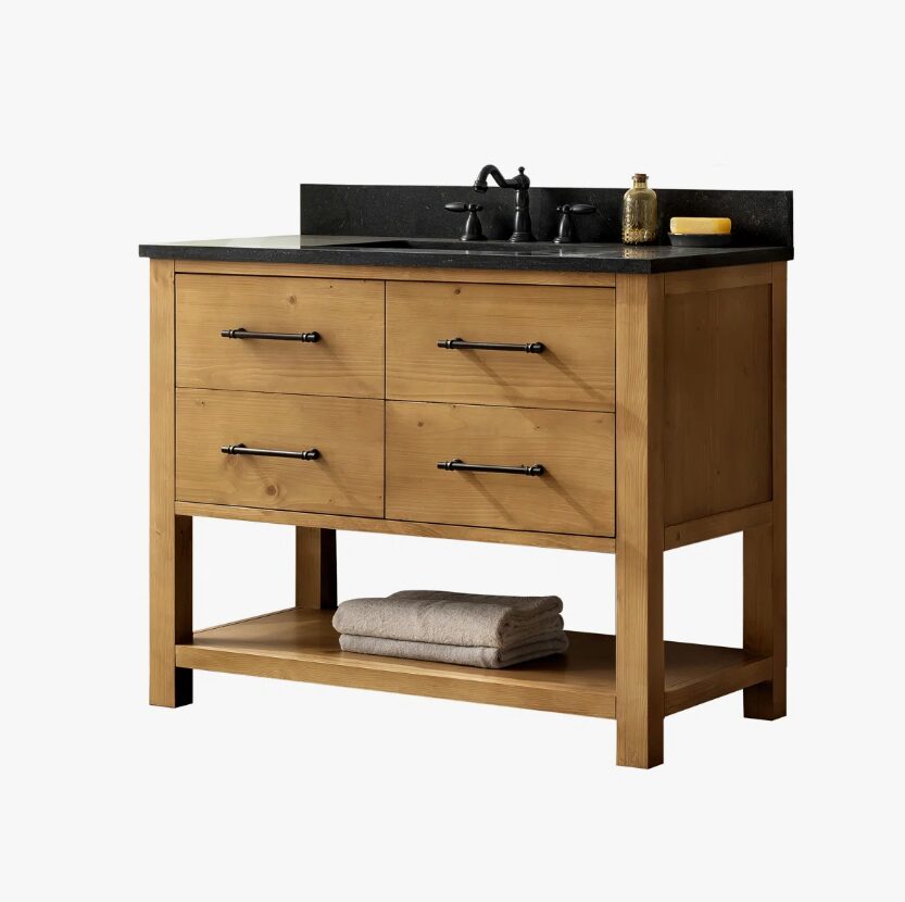 6 Rustic Natural Wood Freestanding Single Sink Vanity with Open Storage Shelf