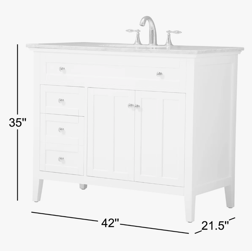 42" Modern Navy Blue Wood Vanity with Natural Marble Countertop for Master Bath