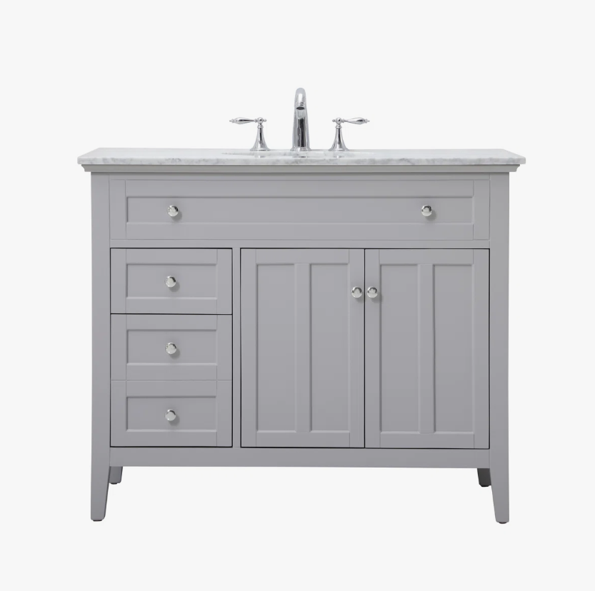 42" Modern Grey Wood Bathroom Vanity with Natural Marble Countertop