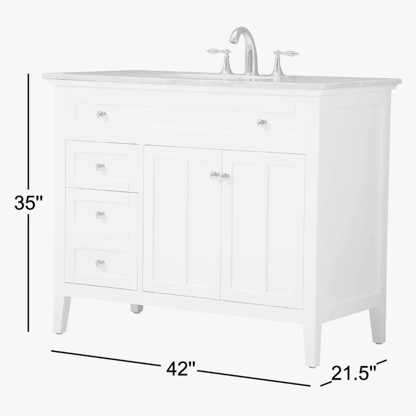 6 42" Classic Espresso Wood Bathroom Vanity with Natural Stone Countertop