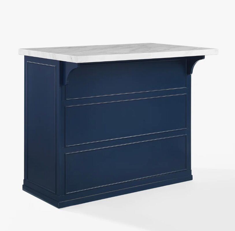 6 42 Inch Navy Blue Shaker Kitchen Island with Carrara Marble Countertop