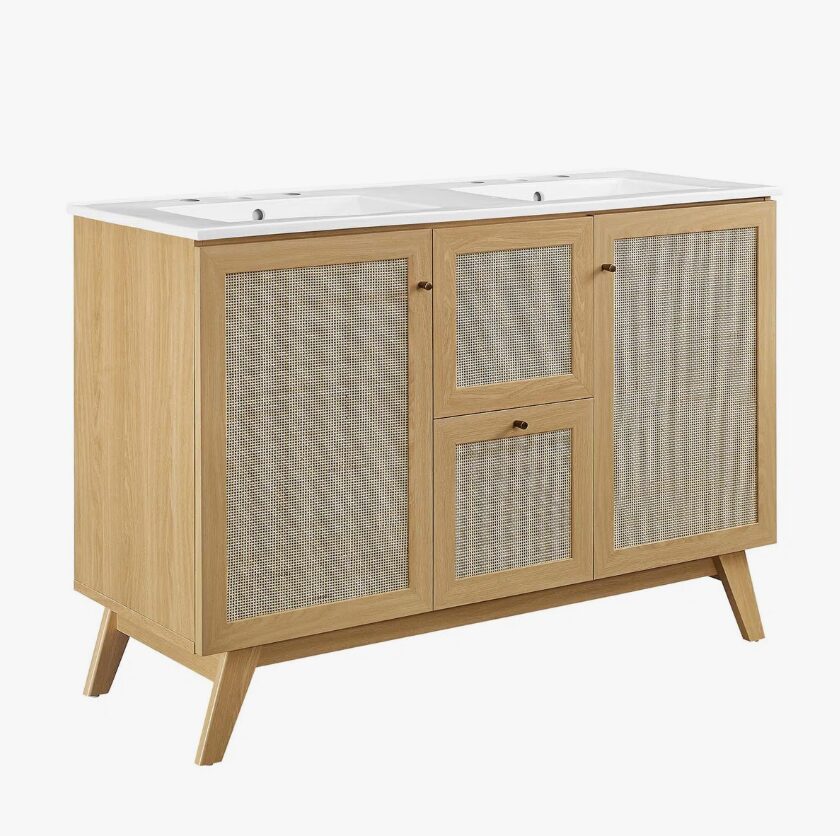 6 48" Coastal Rattan Double Bathroom Vanity for Master Bath Remodel