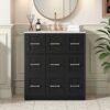 30" Black Vanity with White Sink & 9 Storage Drawers