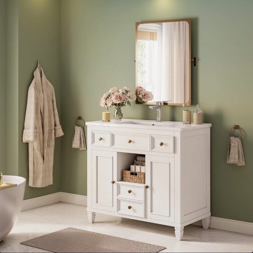 36" Traditional White Single Sink Vanity for Master & Guest Bathrooms