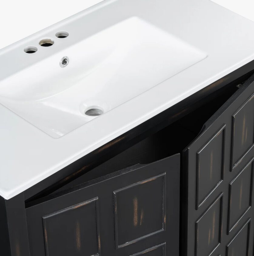 6 Rustic Weathered Black Freestanding Vanity with Double Storage Shelves